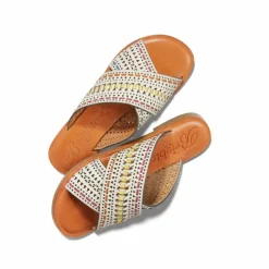 Brighton Amanda Flat Sandals White-Multi Sale