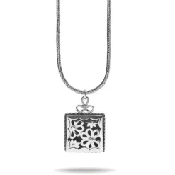 Brighton Bali Lacy Daisy Square Pendant Necklace Silver Clearance
