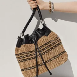 Brighton Bellita Straw Bag Black-Natural Hot