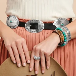 Brighton Blackbird Concho Belt Black-Turquoise Fashion
