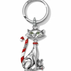 Brighton Candy Cane Cat Key Fob Silver-Multi Hot