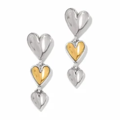 Brighton Cascade Heart Trio Post Drop Earrings Silver-Gold Fashion