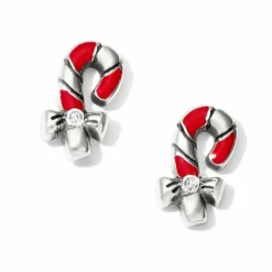 Brighton Christmas Candy Cane Mini Post Earrings Silver-Red Fashion