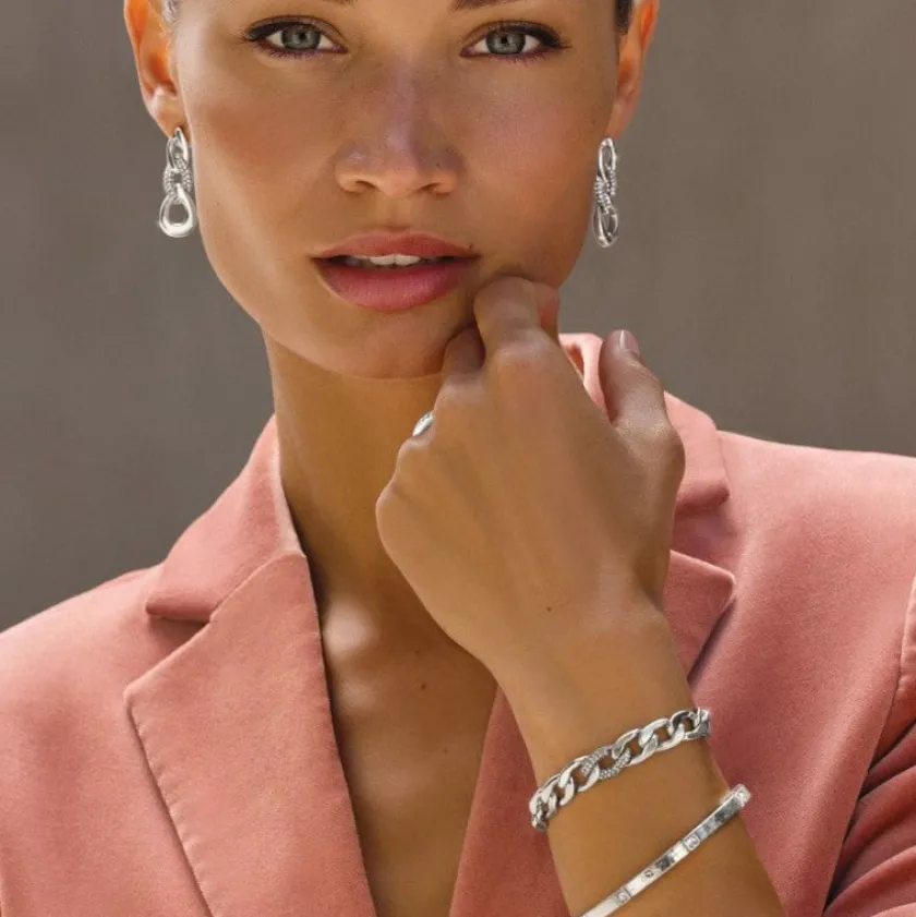 Brighton Cleo Pave Link Post Drop Earrings New
