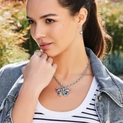 Brighton Colormix Butterfly Ring Necklace Silver-Multi Fashion