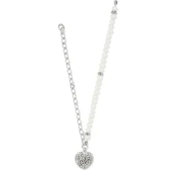 Brighton Contempo Heart Pearl Charm Necklace Silver-Pearl Clearance