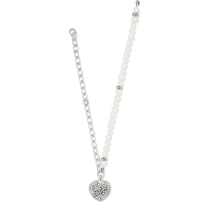 Brighton Contempo Heart Pearl Charm Necklace Silver-Pearl Clearance