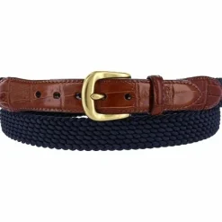 Brighton Elastic Cord Croco Tab Taper Belt Navy Best
