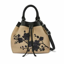 Brighton Elise Embroidered Drawstring Bag Black-Natural Fashion