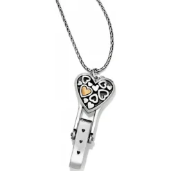 Brighton Floating Heart Badge Clip Necklace Silver-Gold Hot