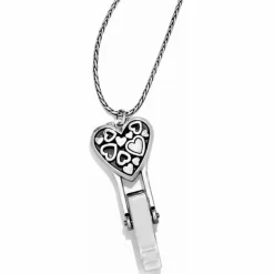 Brighton Floating Heart Badge Clip Necklace Silver-Gold Hot