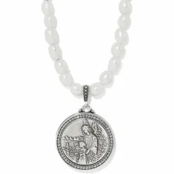 Brighton Guardian Angel Locket Necklace Silver-Pearl New