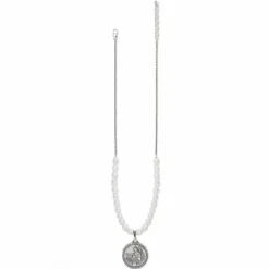 Brighton Guardian Angel Locket Necklace Silver-Pearl New
