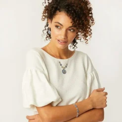Brighton Halo Eclipse French Wire Earrings Silver-Blue Outlet