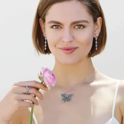 Brighton Halo Gems Monarch Butterfly Necklace Silver-Tanzanite Online