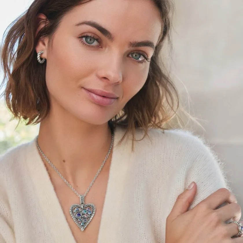 Brighton Halo Heart Necklace Silver-Multi Hot