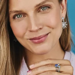 Brighton Halo Starlit Post Drop Earrings Silver-Tanzanite Fashion