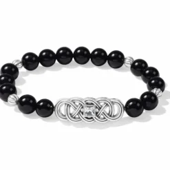 Brighton Interlok Lustre Agate Stretch Bracelet Black New