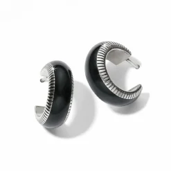 Brighton Interlok Noir Small Hoop Earrings Silver-Black Fashion
