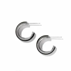 Brighton Interlok Noir Small Hoop Earrings Silver-Black Fashion