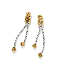 Brighton Interlok Twist Double Chain Post Drop Earrings Silver-Gold Clearance