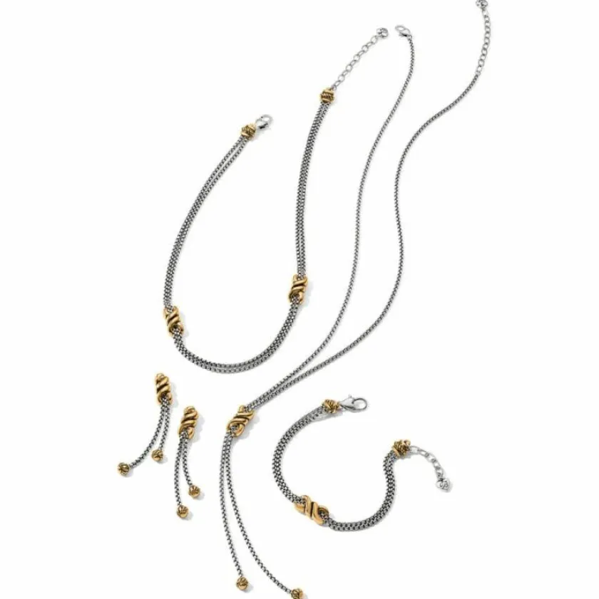 Brighton Interlok Twist Double Chain Post Drop Earrings Silver-Gold Clearance
