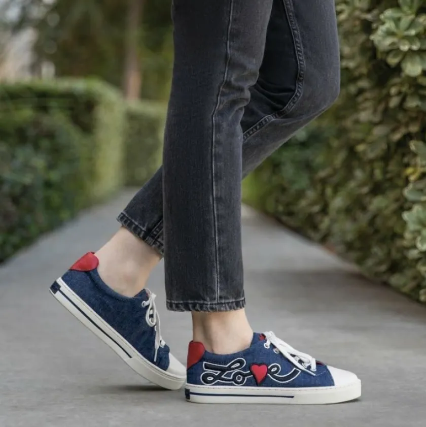 Brighton Love U Embroidered Sneakers Denim Sale