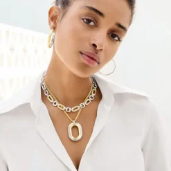 Brighton Medici Link Two Tone Necklace Silver-Gold Hot