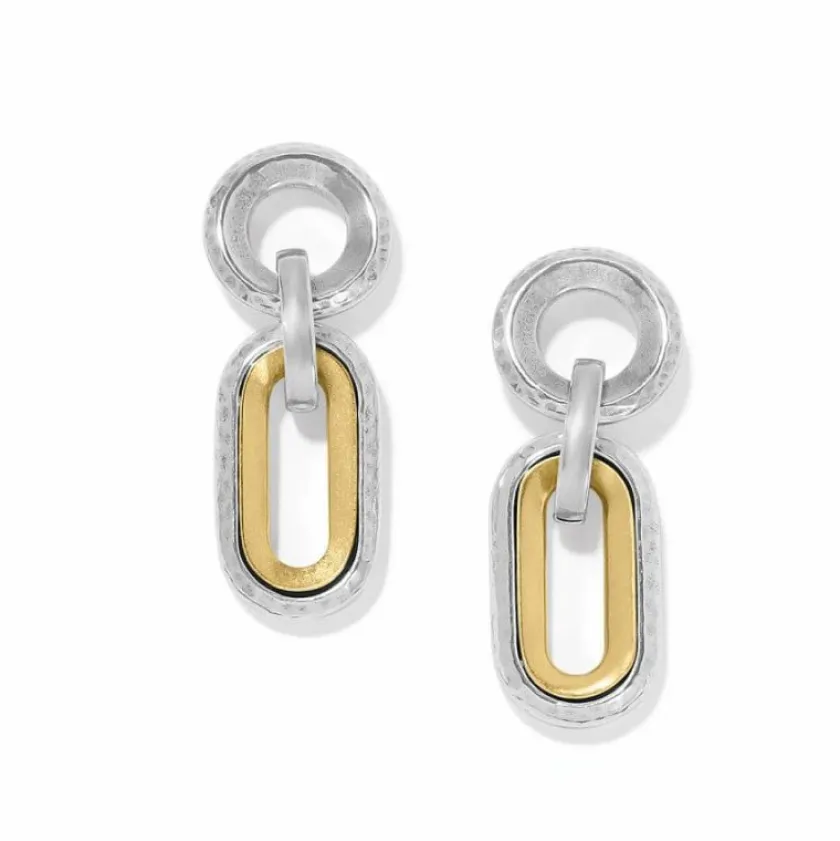 Brighton Medici Two Tone Link Post Drop Earrings Silver-Gold Outlet
