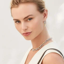 Brighton Medici Two Tone Link Post Drop Earrings Silver-Gold Outlet