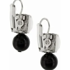Brighton Meridian Bead Leverback Earrings Black-Silver Outlet