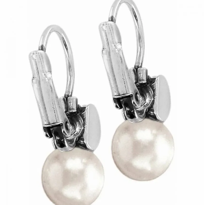 Brighton Meridian Petite Pearl Leverback Earrings Silver-Pearl Clearance