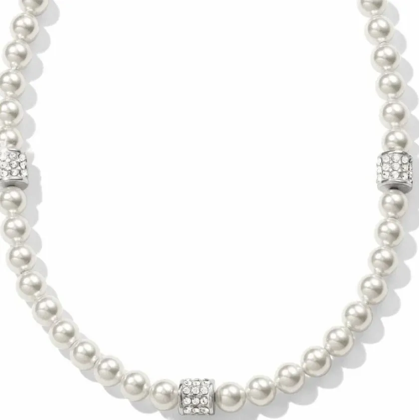 Brighton Meridian Petite Pearl Station Necklace Silver-Pearl New