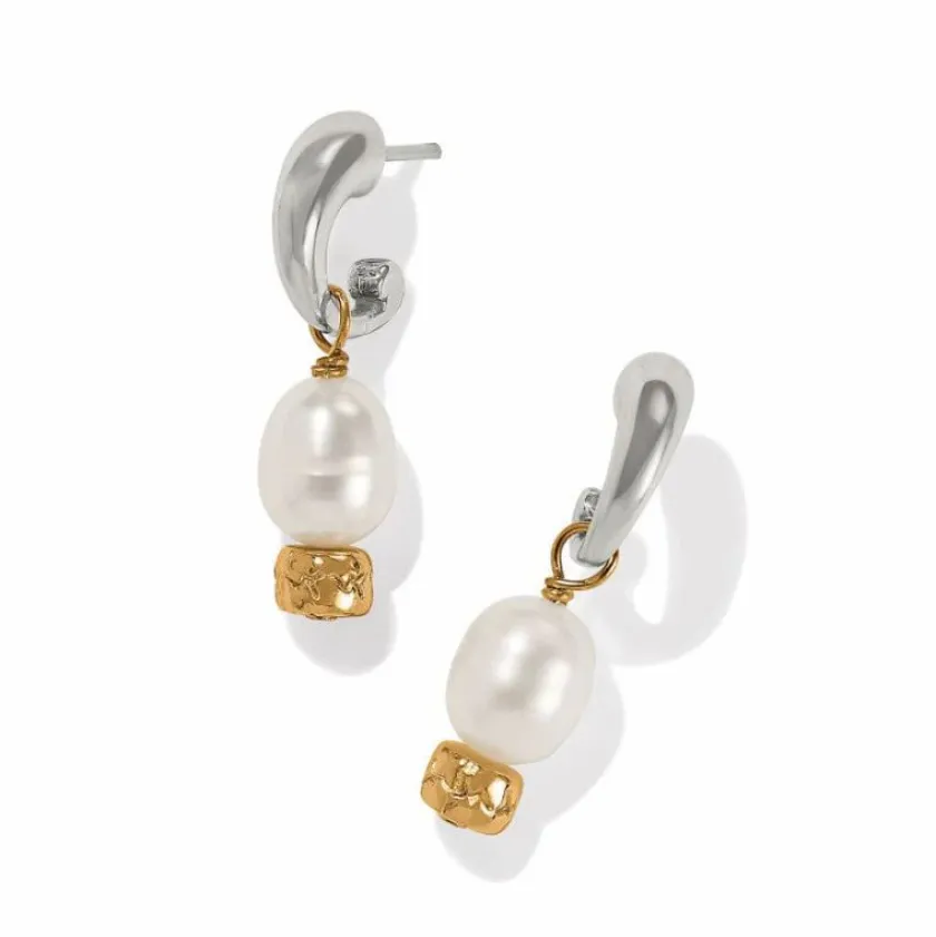 Brighton Meridian Petite Pearl Two Tone Post Hoop Earrings Silver-Pearl New