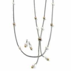 Brighton Meridian Petite Pearl Two Tone Post Hoop Earrings Silver-Pearl New