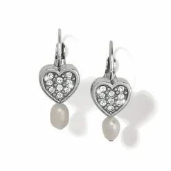 Brighton Meridian Zenith Heart Pearl Leverback Earrings Silver-Pearl Clearance