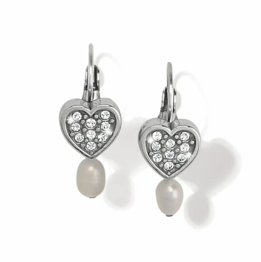 Brighton Meridian Zenith Heart Pearl Leverback Earrings Silver-Pearl Clearance