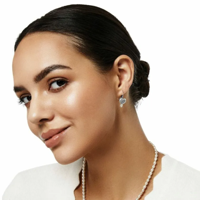 Brighton Meridian Zenith Heart Pearl Leverback Earrings Silver-Pearl Clearance