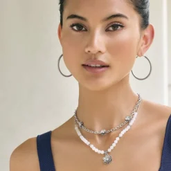 Brighton Metal Petal Bead Necklace Silver-White Discount