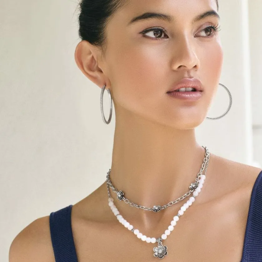 Brighton Metal Petal Bead Necklace Silver-White Discount