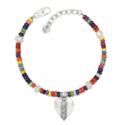 Brighton Mingle Medley Beaded Heart Bracelet Silver-Multi Clearance