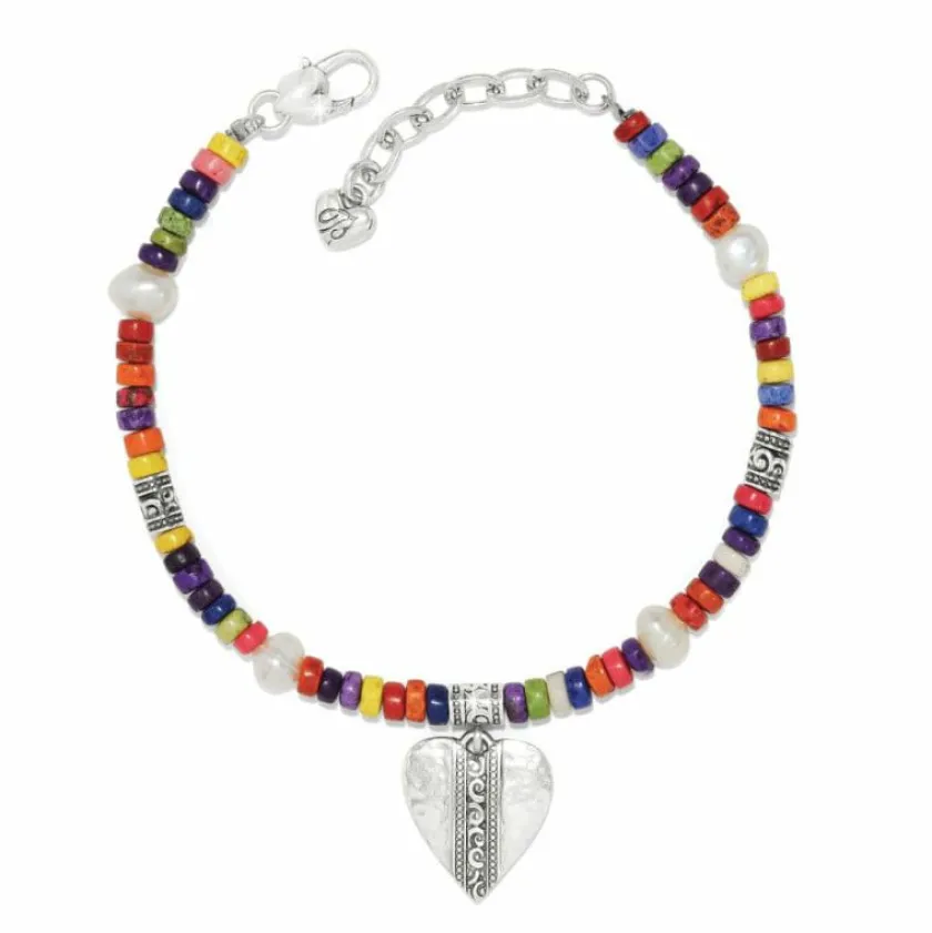 Brighton Mingle Medley Beaded Heart Bracelet Silver-Multi Clearance