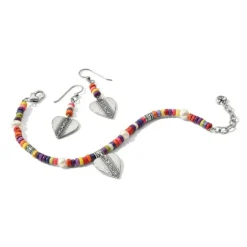 Brighton Mingle Medley Beaded Heart Bracelet Silver-Multi Clearance