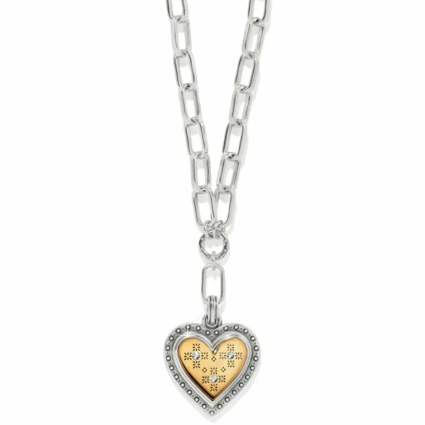 Brighton Mosaic Heart Two Tone Necklace Silver-Gold Hot