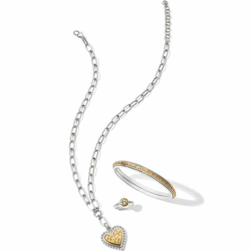 Brighton Mosaic Heart Two Tone Necklace Silver-Gold Hot