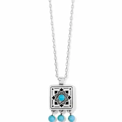 Brighton Mosaic Motif Tile Necklace Silver-Turquoise Hot