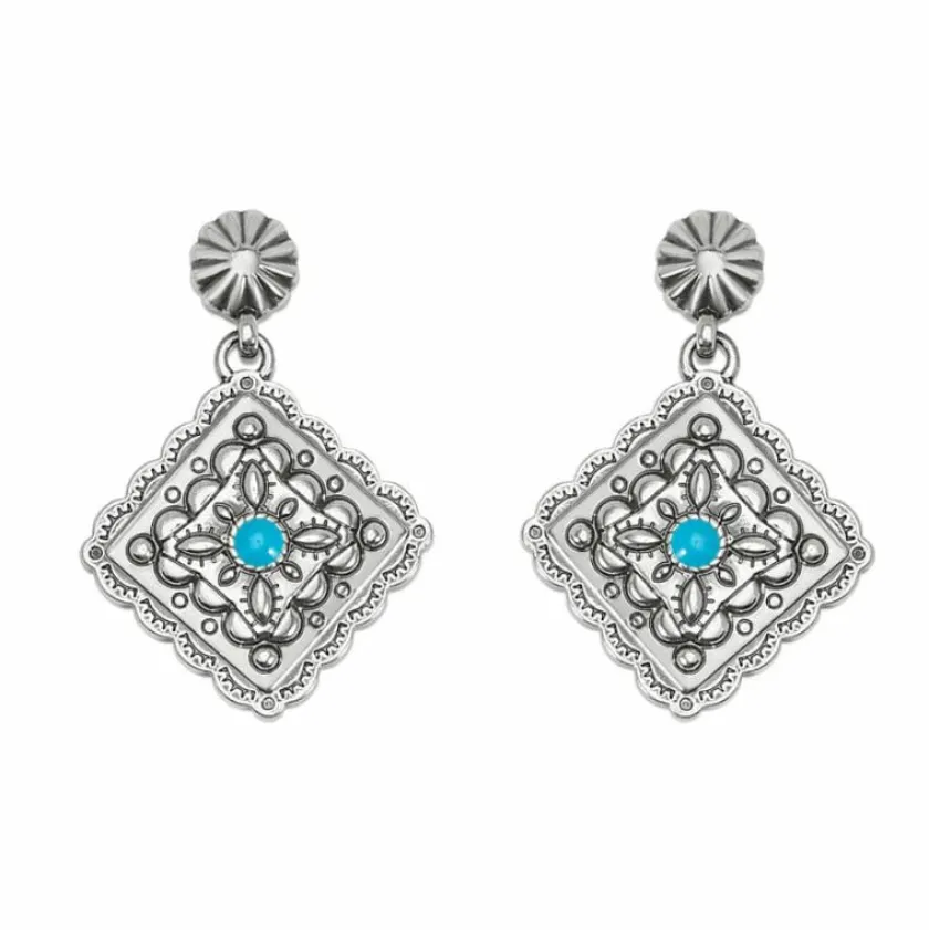 Brighton Mosaic Paseo Concho Post Drop Earrings Silver-Blue Clearance