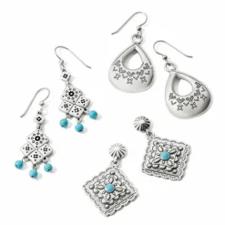 Brighton Mosaic Paseo Concho Post Drop Earrings Silver-Blue Clearance