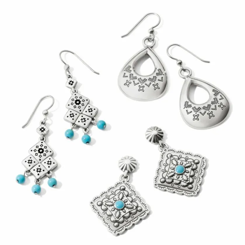 Brighton Mosaic Paseo Concho Post Drop Earrings Silver-Blue Clearance