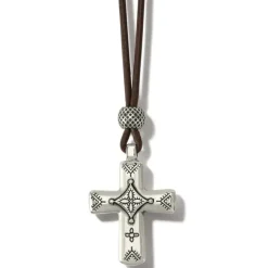 Brighton Mosaic Paseo Leather Cross Necklace Silver Hot